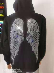 Personnalisable Cristal Ailes d'Ange Applique Flatback Rond Motif Avec Hot-Fix Technique Vêtements Hoodies Avec Strass - Product Image 2