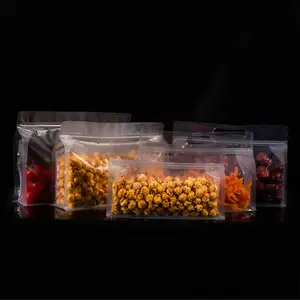 Tas penyimpanan makanan, segel delapan sisi transparan kantong kemasan bawah datar kacang makanan ringan kelas dengan pegangan