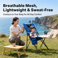 Chaise de camping pliable moderne avec dossier en maille respirante et support multi-points pour le camping, la pêche, la plage, les pique-niques et le parc