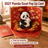 Tarjeta de Felicitación con Logotipo Personalizado, Diseño 3D Pop-up de Panda y Cabra para el Año Nuevo Chino 2027, en Rojo y Dorado, Elegante y Multicapa