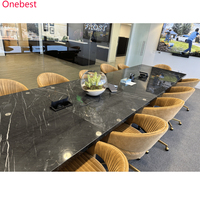 Ensemble table et chaises de conférence en pierre de marbre noir Bureau de réunion pour salle de formation au design moderne