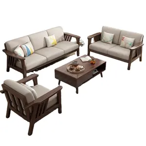 New arrival all weather living room furniture classic teak solid wooden ultra-deep 1+2+3 seats sofa coffee table set