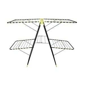 Tendedero Plegable Multinivel con Certificación CE, Estante <span class=keywords><strong>de</strong></span> Metal Negro con Rejilla y Alas para Lavandería del Hogar - Product Image 1