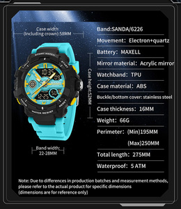 Montre-bracelet numérique pour homme SANDA 6226 Cool avec cadran 3D, multifonctionnelle, étanche, pour les sports de plein air, pour adolescents - Product Image 4