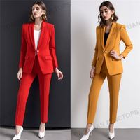 Vêtements personnalisés couleur unie col en V simple boucle dames costume deux pièces ensemble pantalon femme Blazer personnalisé femmes costumes et smoking