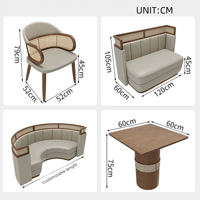 Ensemble de mobilier commercial pour café : banquette en rotin, table à manger en bois massif, chaise de salle à manger en rotin pour restaurant, bistrot, café