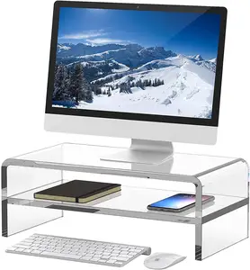 Support de moniteur en acrylique transparent, 2 niveaux, 5.5 pouces, socle à haute claire, étagère de rangement pour ordinateur, bureau