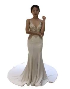 Handmade crystal diamond beaded see through sexy mermaid wedding dress 2021