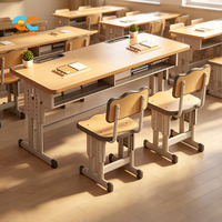 Table et chaise de qualité commerciale écologiques pour l'école à domicile, ensemble scolaire fiable et imperméable, bureaux doubles de haute qualité pour les élèves