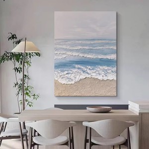 Abstract <b>Ocean</b> Wave Texture <b>Painting</b> Hand Painted Oil Canvas Art For Living Room Entryway Decor Unframed Impressionism Style - Product Image 2