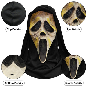 Máscara de Terror de Halloween con Sonidos de Gritos y Chispas, Máscara de Fantasma Blanca para Disfraz, Cosplay, con Capucha Negra, Accesorio de Maquillaje para Fiestas - Product Image 2