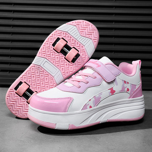 Children Transformable <b>Shoes</b> White Black 2538 Double Row <b>Wheels</b> Kids Sport <b>Shoes</b> - Product Image 3
