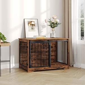 Chuồng chó 39.3 inch kiểu bàn, có cửa chuồng kiểu chuồng trại, chuồng chó chắc chắn dùng trong nhà với 2 cửa, lồng thú cưng bằng gỗ kiểu bàn cuối - Product Image 5