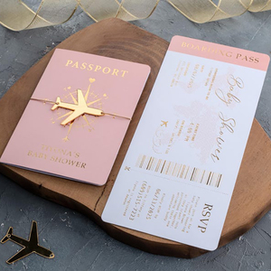 Hộ Chiếu em bé tắm mời, Chủ đề Du Lịch Thẻ em bé tắm, máy bay màu hồng mời, lên máy bay vượt qua em bé tắm - Product Image 3