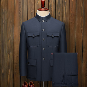 Mao Suit <strong>Men</strong> Navy Jackets Traditional Chinese <strong>Tunic</strong> Tops New Year Spring Festival Zhong Shan Multiple Pockets Coat Gifts for Dad - Product Image 1