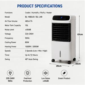 Ventilateur/Chauffage 10L 2000W avec télécommande, humidificateur, purificateur, circulation d'eau, fort débit d'air, faible bruit, efficacité énergétique UE - Product Image 6