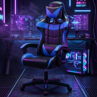 Chaise de Gaming Ergonomique en Cuir PU, Dossier Haut Inclinable, Pivotante, Réglable, avec Vérin à Gaz 2 Positions, Fonction Massage, Chaise PC Moderne