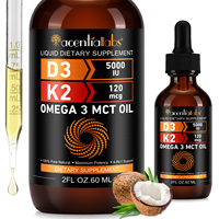 Acentiallabs Gouttes de supplément de vitamine D3 K2 Huile de noix de coco Gouttes liquides Soutient la santé cardiovasculaire Halal Vitamine D3 et K2 Gouttes