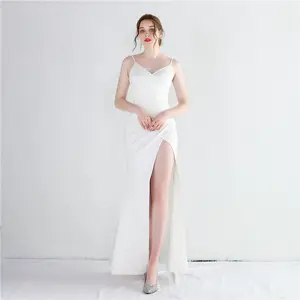 유명 인사 드레스 사용자 정의 패션 2022 스파게티 스트랩 높은 슬릿 사이드 화이트 랩 프론트 V 넥 미디 드레스
