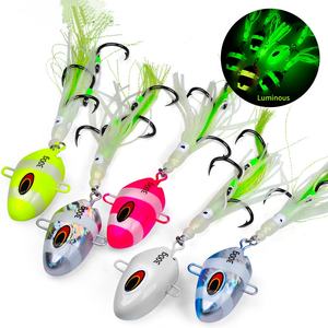 Plantilla de Metal luminoso, 5 colores, 100g, 150g, 200g, 250g, 300g, falda de calamar, asistencia, 3 anzuelos, aparejo, cabeza de plantilla, señuelo de pesca, aparejos de Jigging de pulpo - Product Image 1