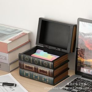 Caja de almacenamiento de libros retro, organizador de joyas cubierto de madera maciza, caja de almacenamiento decorativa para escritorio, forma rectangular - Product Image 1