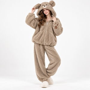 <span class=keywords><strong>Pigiama</strong></span> Invernale da Donna con <span class=keywords><strong>Orsetto</strong></span>, in Pile Corallo Spesso e Foderato, a Maniche Lunghe, Tinta Unita, Set Loungewear Nuovo Stile 2025 - Product Image 4