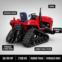 Tracteur à chenilles en caoutchouc 60 CV avec rotoculteur intégré à entraînement hydraulique pour serres, rizières et terres arides