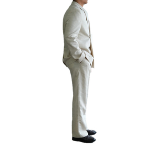 Giacca da <span class=keywords><strong>uomo</strong></span> di alta qualità da <span class=keywords><strong>uomo</strong></span> in lino <span class=keywords><strong>Beige</strong></span> doppiopetto Sportswear Casual snellente con lunga lunghezza alla moda stile caldo - Product Image 3