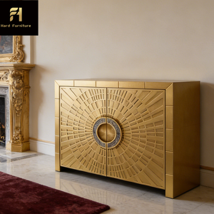 خزانة تخزين خشبية ذهبية فاخرة إيطالية الطراز لغرفة المعيشة، خزانة ببابين بتصميم عصري بسيط وراقي - Product Image 2