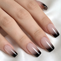 Vente en gros de faux ongles carrés personnalisés avec étiquette privée, rose et noir ombré, brillants