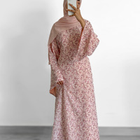 Robe Abaya à manches longues, col rond, fermeture éclair au dos, imprimé floral, tissu 100% polyester, impression numérique