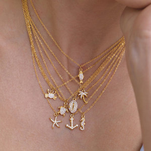 Collares de Moda Hawaiana de Verano, Joyería de Acero Inoxidable 316L, Chapado en Oro de 14k y 18k, Collar con Circonitas, para Mujer - Product Image 1