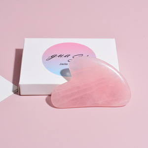 Venta directa de fábrica, logotipo personalizado gratuito, cuarzo rosa, gua sha, herramienta de masaje guasha, piel rosa, gua sha con caja - Product Image 1