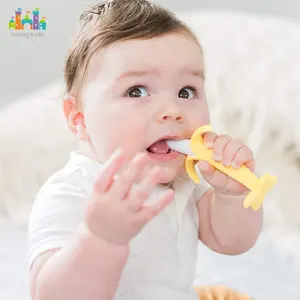 Konig 어린이 신생아 아기 Teether 바나나 식품 학년 실리콘 아기 장난감 부드러운 장난감 진정 아기의 젖니