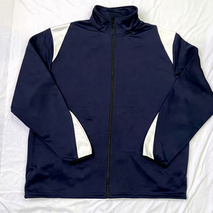 Blouson de course pour homme bleu marine, long et fin, avec empiècements blancs, fermeture éclair, col montant, style sportif, pour l'automne - Product Image 1
