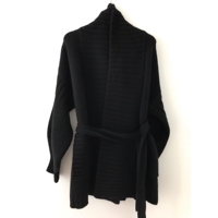Cardigan en cachemire torsadé de longueur moyenne pour femme avec col en V, ceinture épaissie, pull, haut en tricot de laine ample