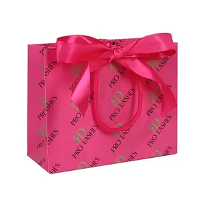 Hot Selling Roze Custom Vierkante Kleine Gift Papieren Zak Met Logo Voor Wimper Met Boog