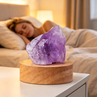 Lampe de bureau diffuseur d'arômes USB en cristal naturel brut (améthyste-citrine-cristal rose) avec veilleuse, vente en gros transfrontalière