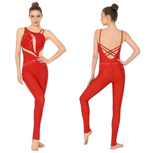 Justaucorps de danse pour femme, asymétrique, sans manches, en maille ornée de strass, pour spectacle et gymnastique, sur mesure - Product Image 2