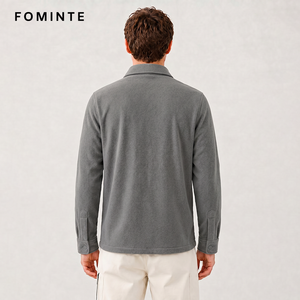 Veste en polaire <span class=keywords><strong>sherpa</strong></span> grise pour <span class=keywords><strong>homme</strong></span> avec logo personnalisé, épaisse, pour le travail en extérieur, chemise-veste boutonnée, grande taille, <span class=keywords><strong>surchemise</strong></span> - Product Image 5
