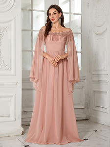 <span class=keywords><strong>Robe</strong></span> de soirée <span class=keywords><strong>longue</strong></span> élégante pour femme, à épaules dénudées, avec broderie de strass <span class=keywords><strong>et</strong></span> de paillettes, manches longues évasées <span class=keywords><strong>et</strong></span> décorations à pompons - Product Image 3