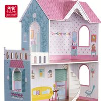 Maison de poupée en bois bleue Beluxe, ensemble de jouets DIY pour enfants de 2 à 7 ans, meubles miniatures