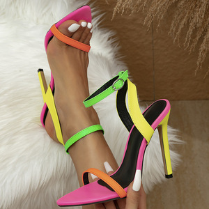 Sandalias de Tacón Alto con Correa en el Tobillo, Punta en Pico, Multicolores, Elegantes y Sensuales para Mujer, Nueva Colección de Verano - Product Image 1