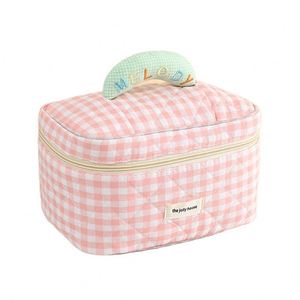 Bolsa de Cosméticos Portátil de Algodón, Plegable, con Cierre de Cremallera, Asa Suave, Capacidad Media, Diseño Macaron - Product Image 1