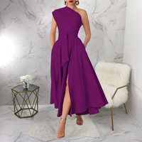 Robe longue d'été élégante PASUXI 2026 pour femme, couleur unie, asymétrique à une épaule, sans manches, grande taille, avec ceinture et fente latérale, idéale pour les soirées