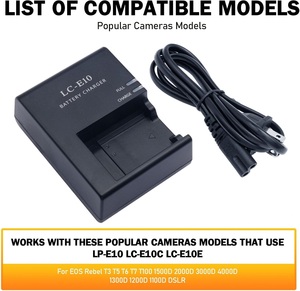 เครื่องชาร์จกล้อง LP-E10สำหรับ LC-E10 LC-E10C แบตเตอรี่ LC-E10E 4000D EOS Rebel T100 <span class=keywords><strong>3000D</strong></span> 2000D 1500D 1100D 1200D 1300D - Product Image 2