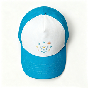 Casquette de baseball à 5 panneaux avec broderie florale, bleu et blanc, réglable, légère et respirante, idéale pour le golf et la randonnée en extérieur - Product Image 3