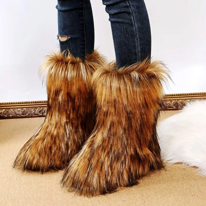 Fashion Winter faux fur Shoes Woman men Snow Boots fluffy faux fur boots