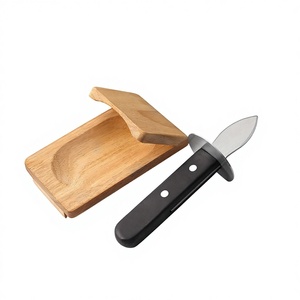 סכין צדפות נירוסטה, סכין צדפות עם להב עבה, כלי לפתיחת צדפות למטבח עם מעמד עץ לצדפות - Product Image 1