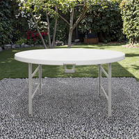Table pliante portable ronde de 120 cm pour pique-nique en plein air, patio, table pliante en plastique HDPE blanche de 4 pieds pour le camping